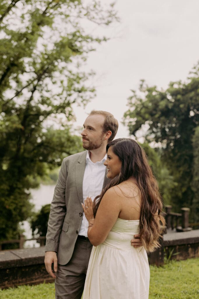 Editorial-style engagement photos at the Bleak House
