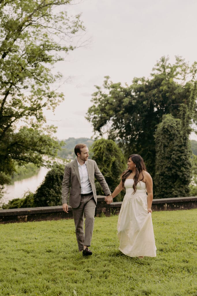 Classic black and white engagement photos at the Bleak House