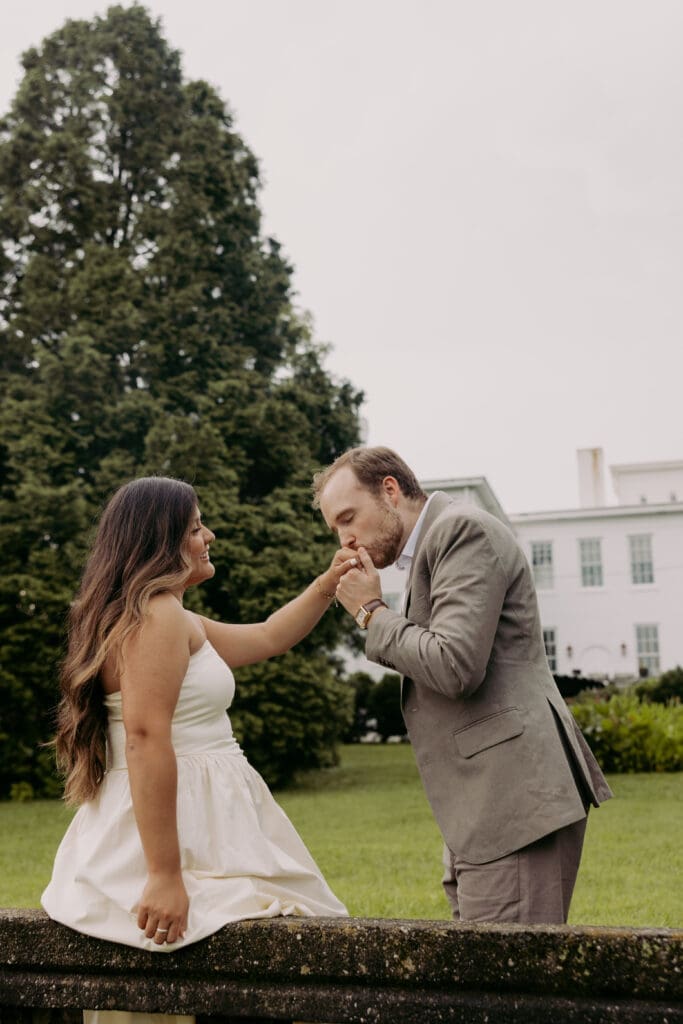Golden hour engagement photos at the Bleak House