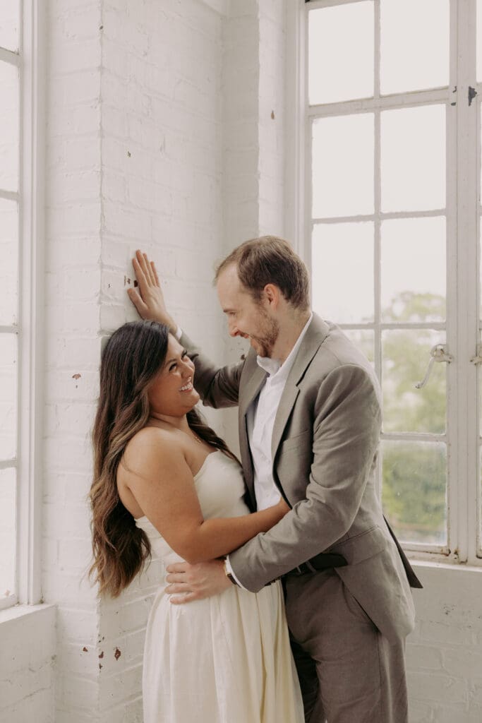 Editorial-style engagement photos at the Bleak House