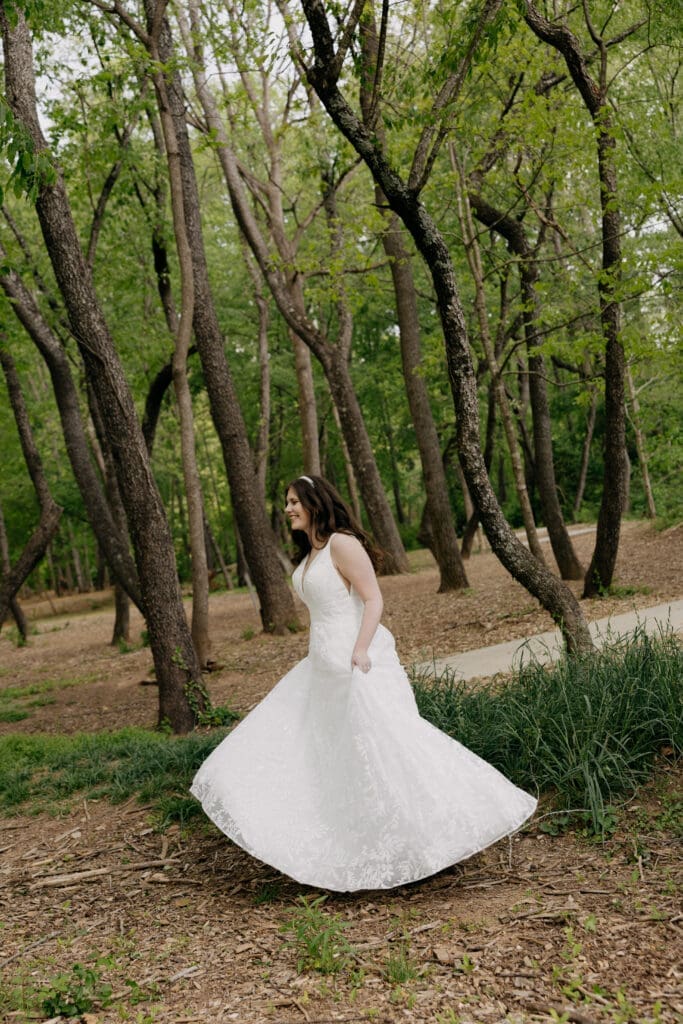 bride twirling in dress at highland brewing asheville nc