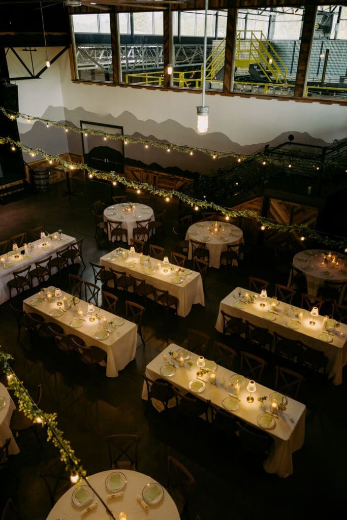 highland brewing wedding reception indoor space decor