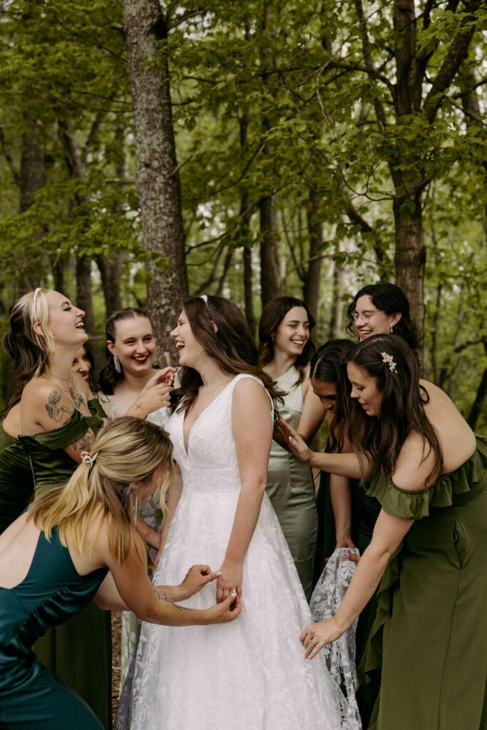 Bride getting ready for Asheville brewery wedding
