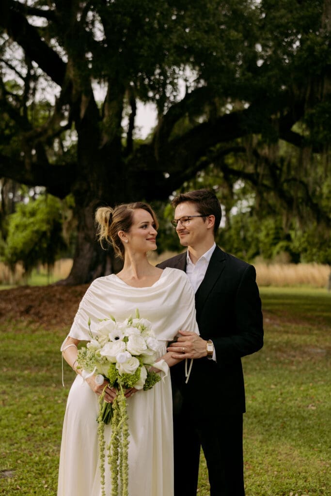 Romantic portraits at Pine Creek Place wedding venue in Charleston