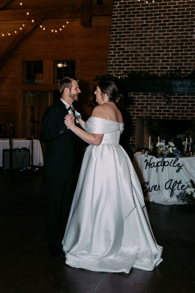 first dance with bride and groom at pepper pavilion reception space