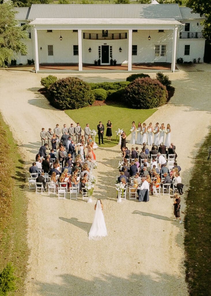drone view of ceremony at twin fields estate