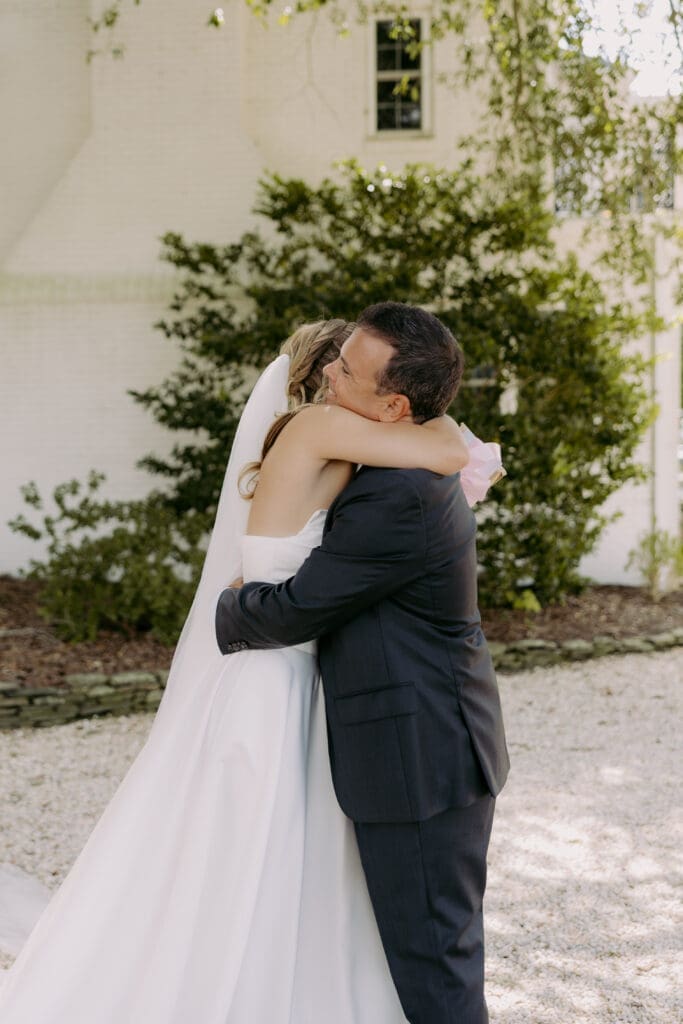 twin fields estate wedding first look with dad and bride