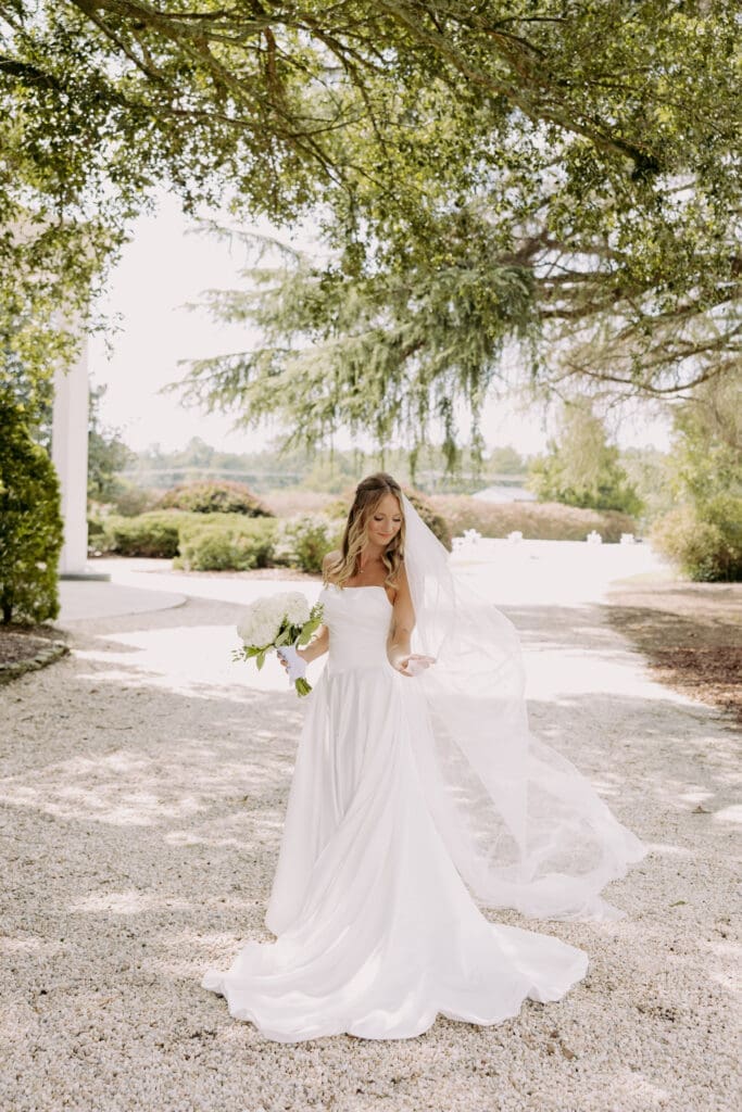 bride at twin fields estate in pinehurst, north carolina